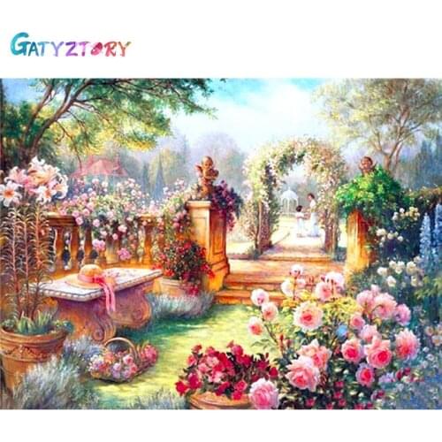 GATYZTORY 60x75cm Painting By Numbers DIY Garden Landscape Room Wall Art Unframed Oil Paint For Adults Home Decoration