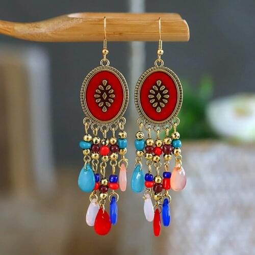 Classic Long Crystal Tassel Ladies Earrings Hangers Fashion Jewelry Vintage Dripping Oil Bohemia Beads Wedding Earrings Hangers