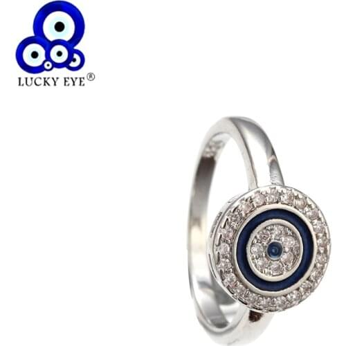 Lucky Eye CZ Ring Evil Eye Copper Ring Wedding Jewelry Female Engagement Ring Female Crystal Silver Color Ring Party EY5547