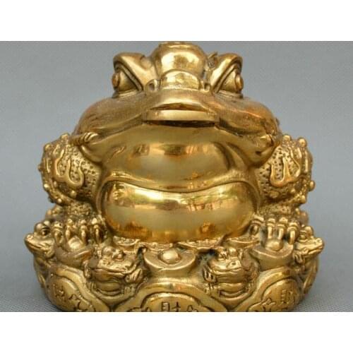 Collect China fengshui old Bronze fortune Golden Toad yuanbao money coin Statue