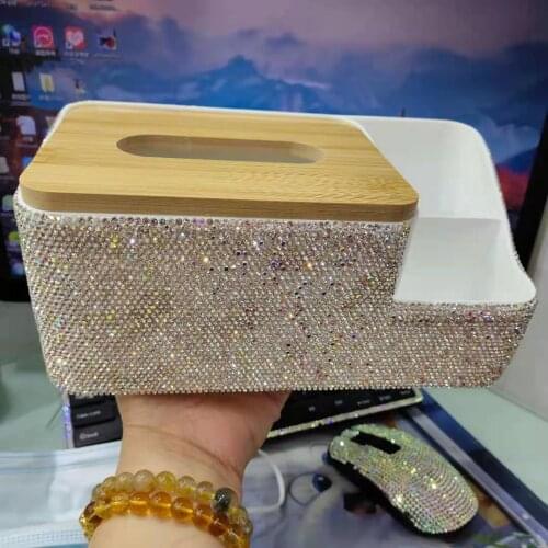 Diamond-studded tissue box pumping box home living room office desktop air conditioning remote control storage box multifunction