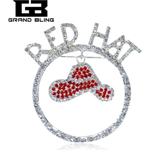 Red Hat Theme Brooch Pin with Rhinestone Red Hat Charm