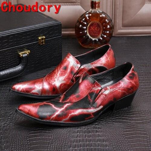 Choudory red gold wedding shoes men pointy formal shoes slip on velvet loafers high heels dress shoes sapato social masculino