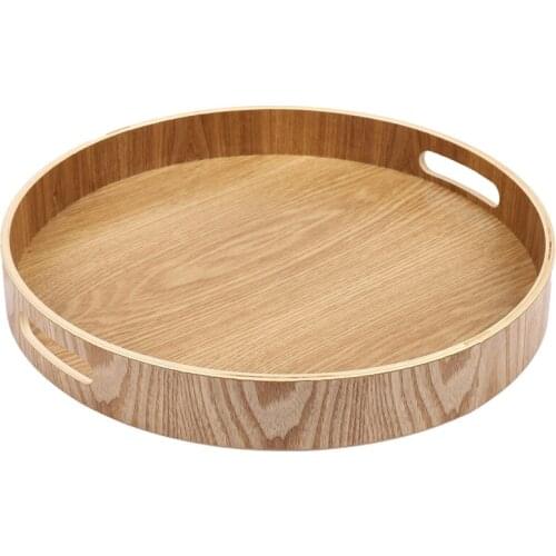 Round Serving Bamboo Wooden Tray for Dinner Trays Tea Bar Breakfast Food Container Handle Storage Tray