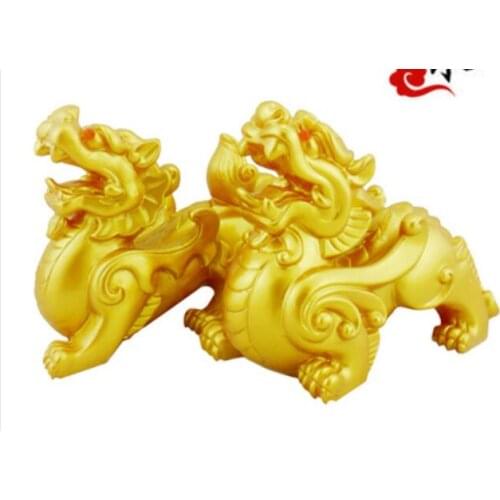Mythical wild animal furnishing one pair of large resin imitation copper to attract wealth gather crafts home decoration