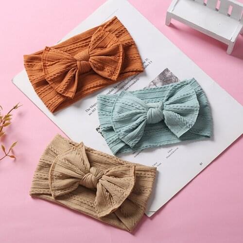 Fashion Baby Knotted Cable Knit Nylon Headbands Kids Girls Soft Bows Wide Braid Nylon Hairbands Newborn Ribben Hair Accessories