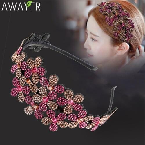 Baroque Wide Flower Crystal Hair Bands For Women Rhinestone Headband Vintage Hair Hoop Bow Elasticity Hairbands Hair Accessories