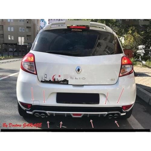 For Renault Clio 3 Hatchback Diffuser Accessories Universal Compatible Modified 4 Fake Exhaust Rear Bumper Attachment Car