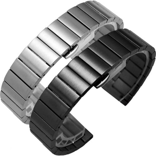 Solid Stainless Steel Watch Band Bracelet 16mm 18mm 20mm 22mm Silver Black Brushed Metal Watchbands Strap