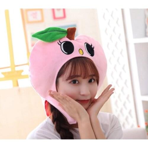 Pink Peach Plushed Toy Hat Cartoon Peach Party Hat Cosplay Party Headwear Soft Plush Toys Sweet Pink Toy Hat Birthday Gift