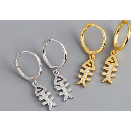 WTLTC 925 Sterling Sliver Fish Bone Hoop Earrings For Women Dangling Cubic Zircoina Earrings Mini Tiny Huiggies Earrings Hoops