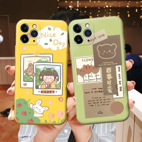 Retro chocolate smile sweet bear Phone Case For iPhone 12 11 Pro Max XR Xs Max 7 8 Plus X 12 mini 7Plus case Candy Silicon Cover