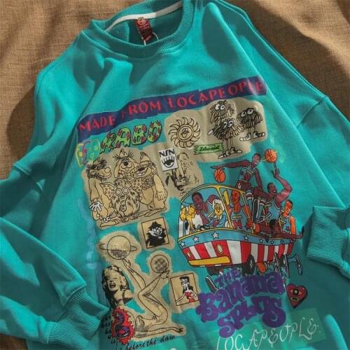 Ins Hot Green Basketball Cartoon Print Sweatshirts O-neck Oversized Streetwear American Casual Goth Punk Fashion Teens Clothes