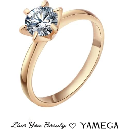 YAMEGA Simple Gold Engagement Ring Jewelry GIfts Unique Dainty Cubic Zirconia wedding rings for women Girl Perfect Quality