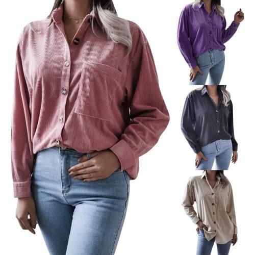 Lady Shirt Long Sleeve Solid Color Loose Turn-down Collar Autumn Blouse for Work