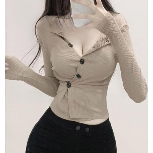 V-Neck Sexy Long Sleeve Womens Tshirt Casual 2021 White Slim Fashion Thin Section Crop Top T Shirt Ladies Fashion Korean Tee