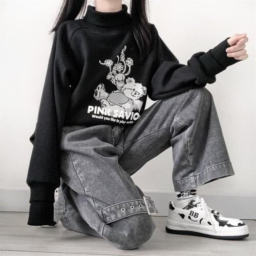 Women Jeans Vintage Adjustable High Waist BF Oversize Wide Leg Trousers Autumn New Ins All-match Streetwear Retro Korean