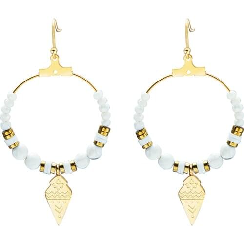Wild&Free Trend Big Drop Earrings Stainless Steel White Turquoise Women Hanging Earring Exquisite Beaded Earring Gift for Friend