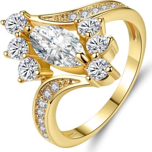 Gu Li White Geometric White Crystal Zirconia Gold Color Ring For Women Jewelry European And Americian Style Hand Accessories