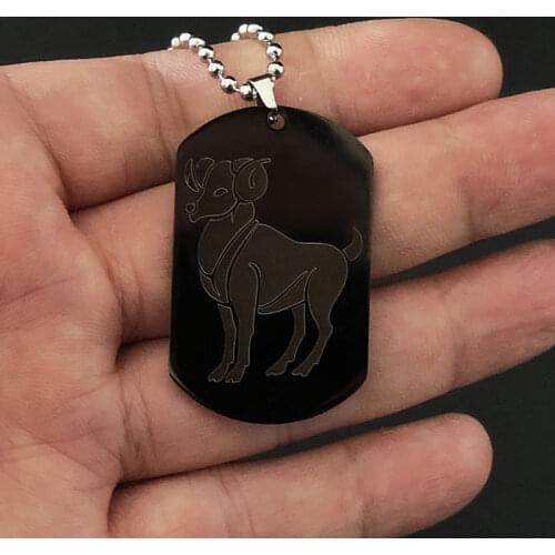 12 Constellations Army Tag Necklace Statement Stainless Steel Leo Pendant Necklace Women Jewelry Twelve Horoscope Sweater Chain