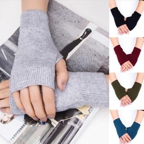 1 Pair Girls Knitted Fingerless Wool Glove Warm Female Solid Mitten Women Soft Short Autumn Gloves Keep Hands Warm