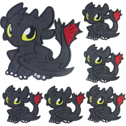 2/5PCS Black Dragon Patches Toothless Night Fury Iron on Embroidered Applique for Clothing Stickers Apparel Sewing Accessories