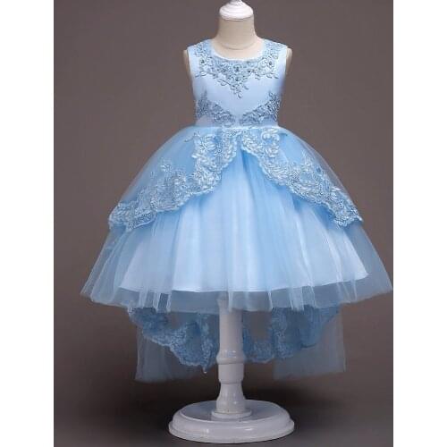 2021 Summer Girls Dress Mesh Bow Trailing Cute Princess Crystal Dresses Red Kids Prom Embroidery Dress Children Clothing WG584