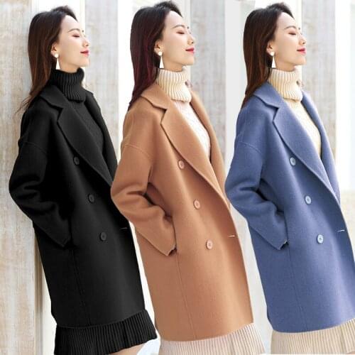 2021 spring autumn new high-end camel double-breasted middle-aged woolen coat womens mid-length thin woolen coat s584