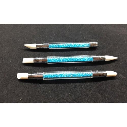 3Pcs/set Rhinestone Nail Art Brushes Silicone Head Nail Brush Pencil With Acrylic Handle