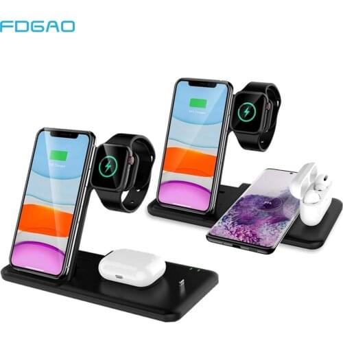 4 in 1 Qi Wireless Charger for Apple Watch iPhone 12 11 Pro Xs Max XR X 8 Plus Samsung S21 S20 Note 20 15W Fast Charging Station