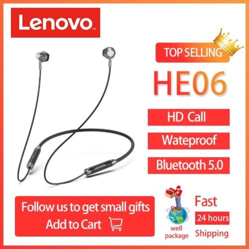 NEW Lenovo HE06 Bluetooth 5.0 Neckband Wireless Headphones Stereo Sports Magnetic Headphones Sports Running Waterproof Headset