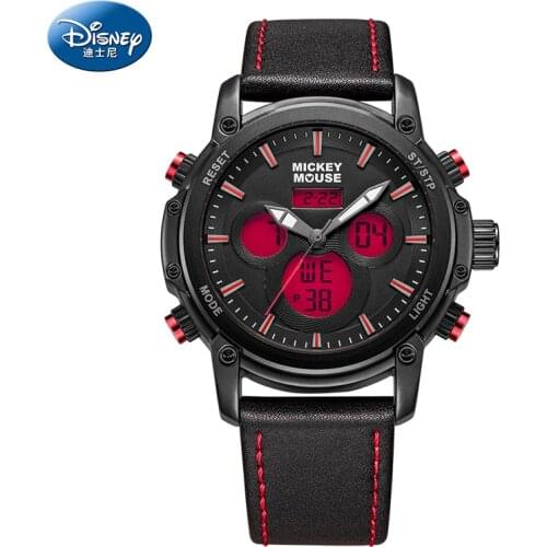 Disney Original Men Dual Display Sport Wristwatches Micky Mouse Cartoon Chronograph Stop Watch Luminous Hands Boys Kids Clock