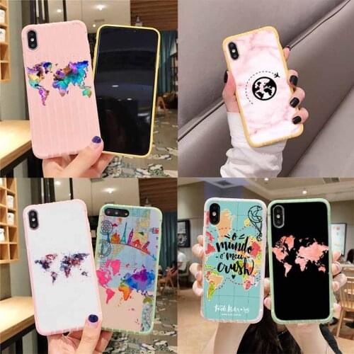 Pink World Map Black Trolley Suitcase Texture Phone Case for iPhone 11 Pro Max X XS MAX 8 7 6S Plus