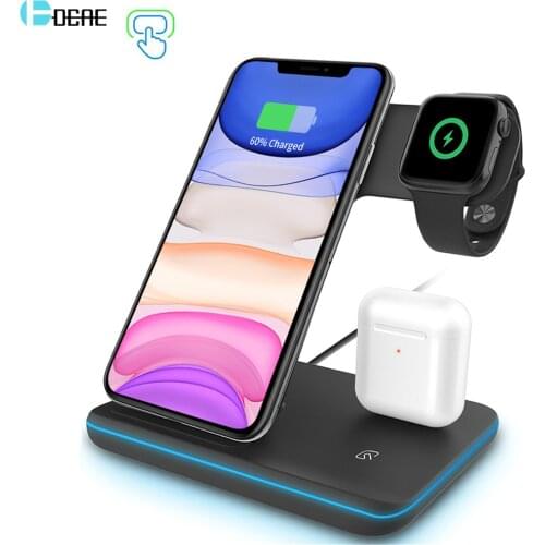 DCAE Wireless Charger Stand 3 in 1 Qi 15W Fast Charging Dock Station for Apple Watch 6 5 4 3 2 Airpods Pro iPhone 12 11 XS XR 8