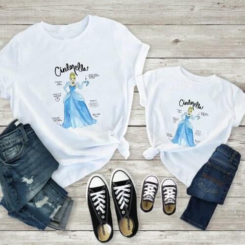 Disney Princesse Printed Fashion Mom and Girl Family Shirt France Popular Mother and Daughter Clothes Household Look Vetement