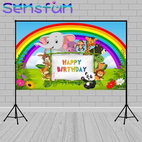 Photography Background Custom Rainbow Jungle Safari Party Banner Photocall Children Birthday Backdrop for Photo Studio