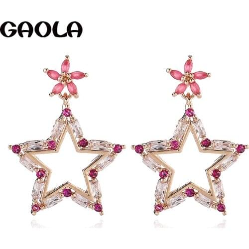 GAOLA High Quality Clear Cubic Zircoia Micro Pave Setting Star Dangle Earrings For Women GLE7928