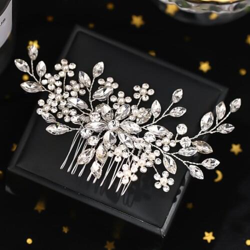 Silver Color Handmade Flower Hair Comb Pearl Rhinestone Hairpin Wedding Hair Accessories For Women Bride Hair Jewelry Tiara Gift
