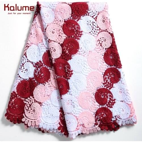 Kalume Heavy Industry Guipure Cord Lace Fabric Bead African Cord Lace Pink Wedding Nigerian Water Soluble Cord Lace Fabric F2281