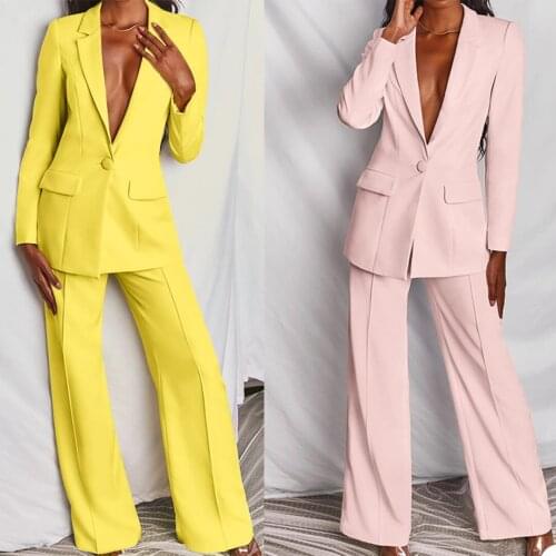Leisure High Quality Women Pants Suits Pink Yellow Mother of the Bride Tuxedos Work Coat Blazer Office Lady 2 Pieces