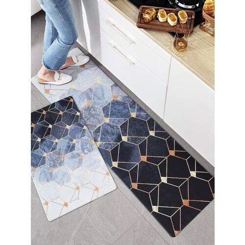 Nordic PVC leather Kitchen mat Strip Non-slip waterproof oilproof carpet Golden Luxury floormat soft Geometric Rebound door mat
