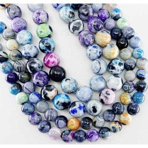 Natural Stone Multicolor Flame Agates Bead Round Onyx Loose Spacer Beads 6 8 10mm For Jewelry Making Accessories DIY Bracelet