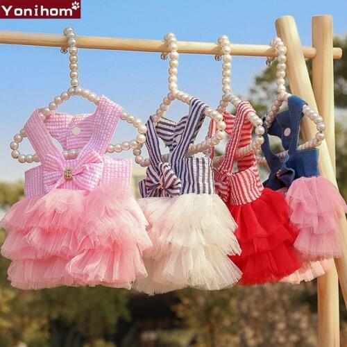 Summer Dog Lace Dress Pet Dog Clothes For Small Dog Party Birthday Wedding Bowknot Dress Puppy Costume Spring Pet Clothes