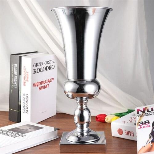 Metal Iron Decoration Vase Large Festive Props Road Lead Desktop Center Creative Vase for Wedding Table Home (Silver)
