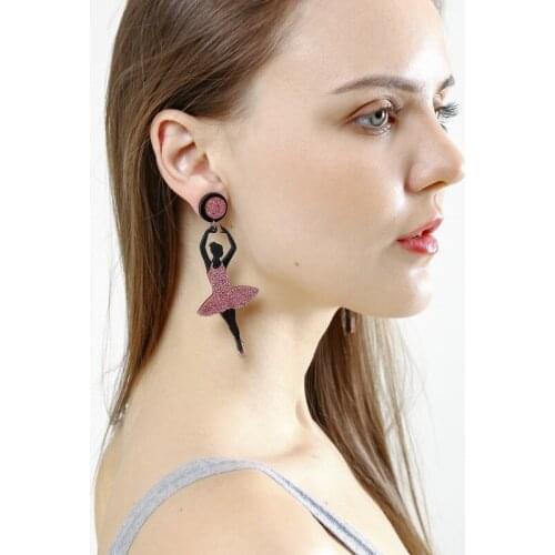 Cute Ballet Girl Earrings for Womens Trendy Glitter Acrylic Chic Fairy Drop Earring Fashion Jewelry Summer Accessories