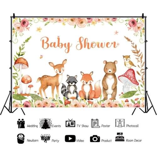 Cute Animal Flower Mushroom Children Backdrops Photography Baby Shower Birthday Party Kids Photos Background for Shooting Decor