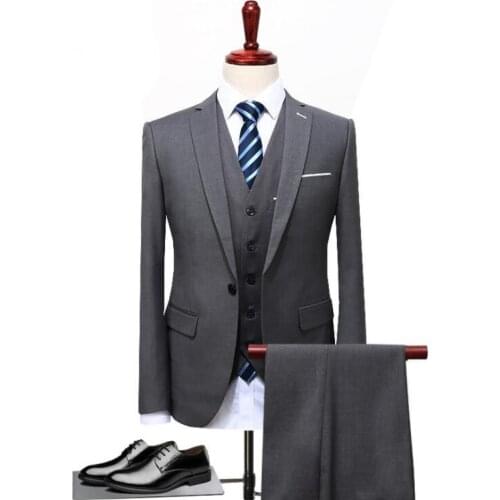 Mens 3-Piece Suit Wedding Slim Suit Man Solid Color Formal Business One Button Suits Man Trousers Suits