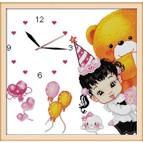 Happy party cross stitch kit 14ct 11ct count print canvas wall clock stitching embroidery DIY handmade needlework