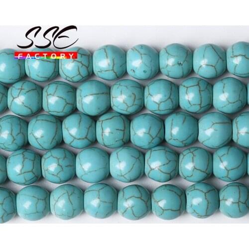 Natural Stone Blue Howlite Turquoises Round Loose Beads 15" Strand 4 6 8 10 12MM For Jewelry Making DIY Charm Bracelet Wholesale