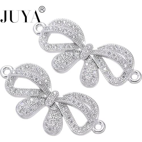 Wholesale Luxury Jewelry Accessories To Make Bracelets Necklaces Parts Copper Zircon Rosette Bow-knot Charm Connectors Findings